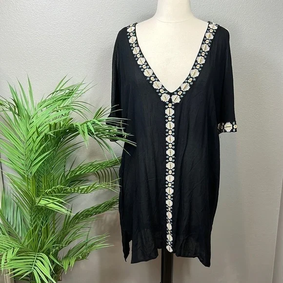 NWT O’Neill Frances Swim Cover Up Resort Beach Black XS Embroidered Macy’s - Picture 3 of 14